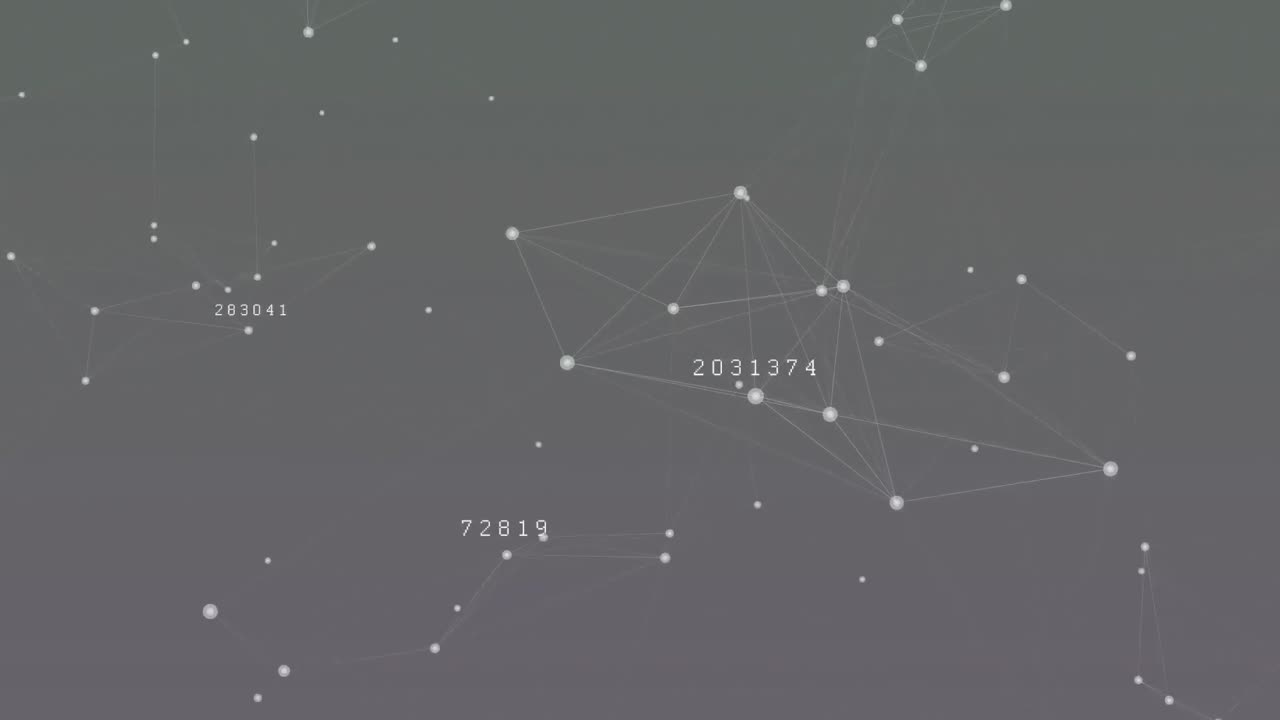 Animation of network of connections with data processing on grey background