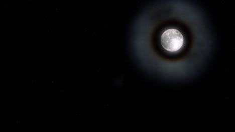un gran halo brillante alrededor de la luna como se ve en una noche llena de estrellas
