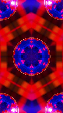 dynamic kaleidoscope disco ball with light show. looped animation vertical