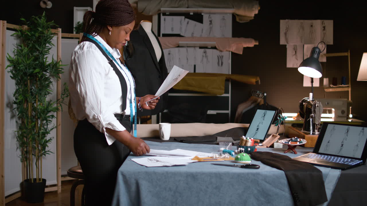 mujer negra en la sastrería