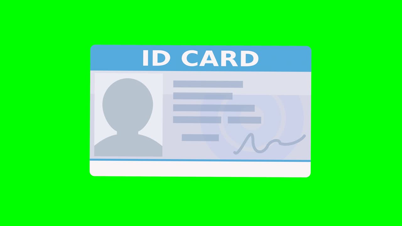 A hand presents a generic ID card on a green background (flat design)
