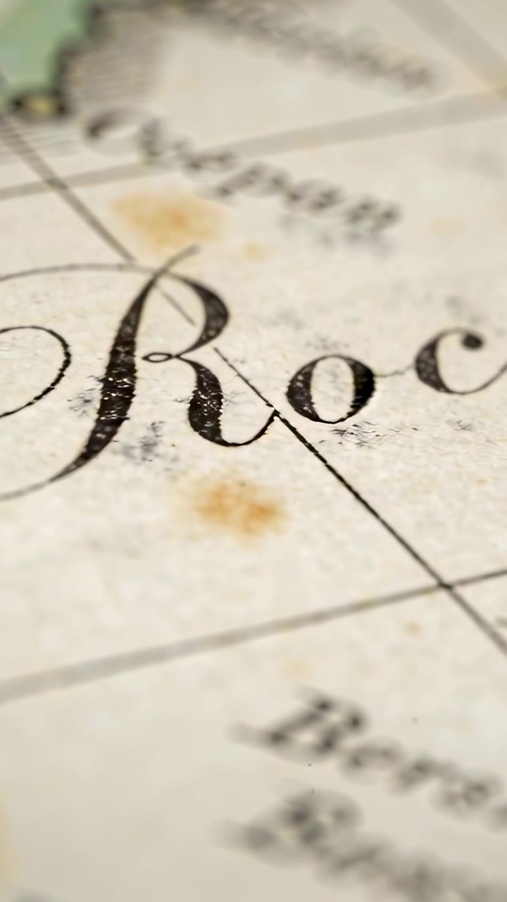 Vertical video: Camera panning, revealing ornate R on tabletop map, showing green isle and grain