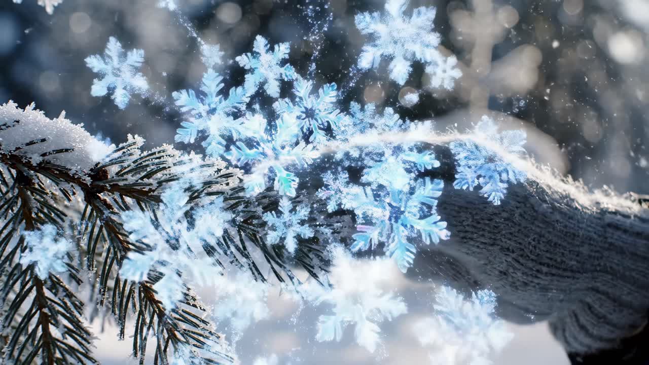 Winter Scene with Snowflakes and Fir Branch