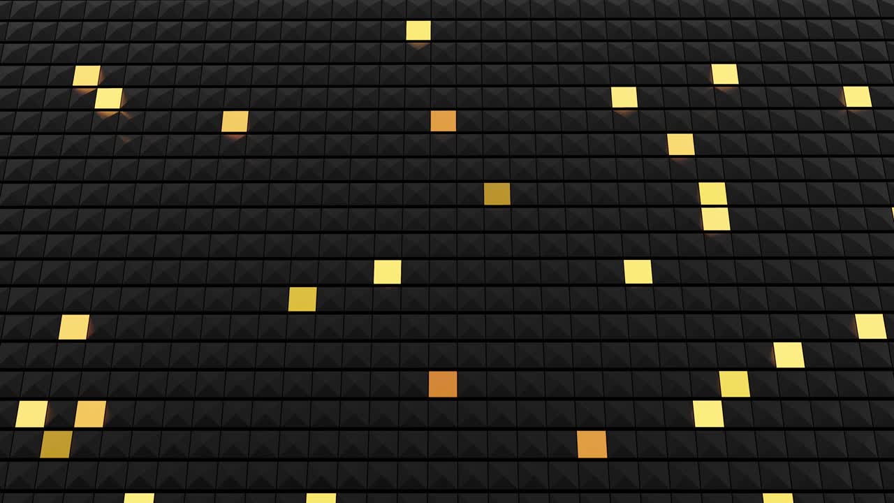 추상적인 축제 배경은 평면에 검은 피라미드와 함께 무작위로 다채로운 네온 빛을 박이고, 4k에서 아름다운 bg 루프, 부드러운 애니메이션, 3d 렌더링.