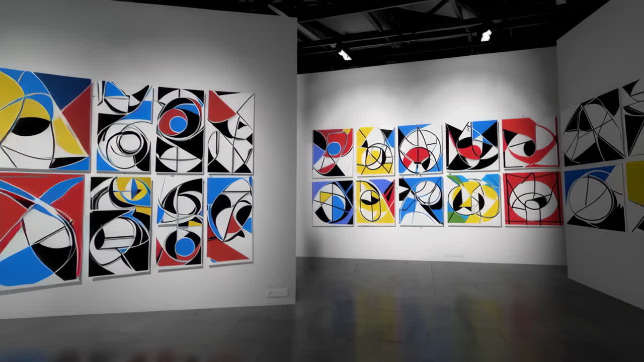 Abstract Geometric Art Exhibition in a Gallery