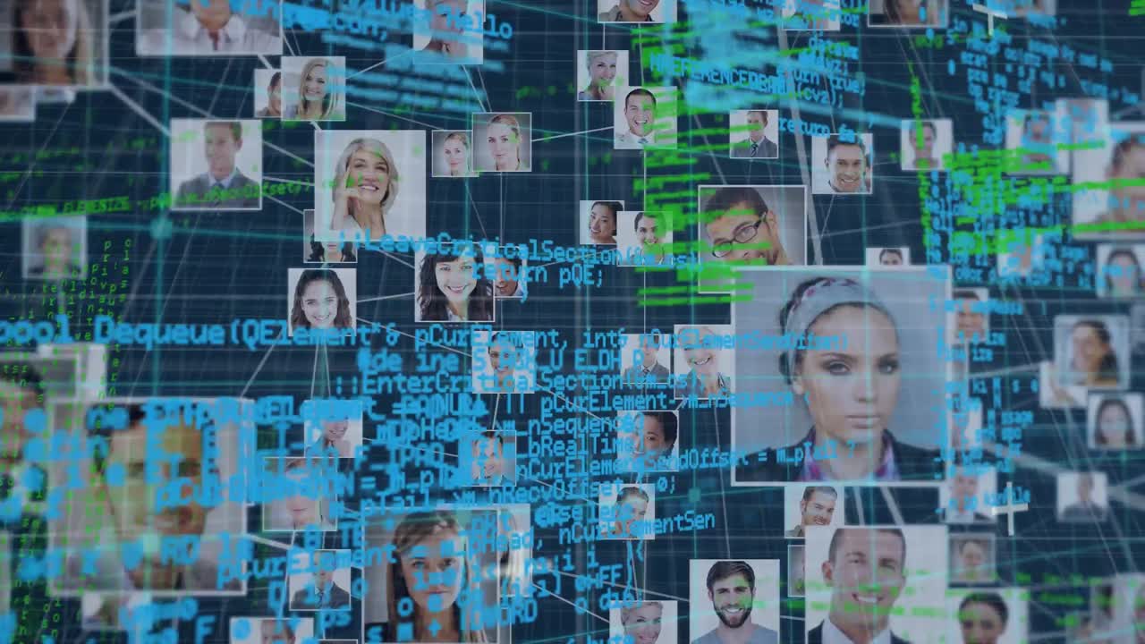 анимация обработки данных и сетей соединений через измельчение