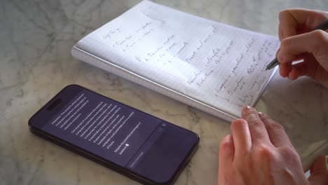 girl using ai chatbot app on her smartphone to do homework for school assignment, research