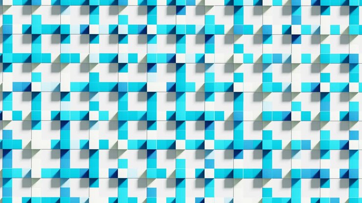 Geometric background, made of many colourful shapes moving together and creating pattern.
