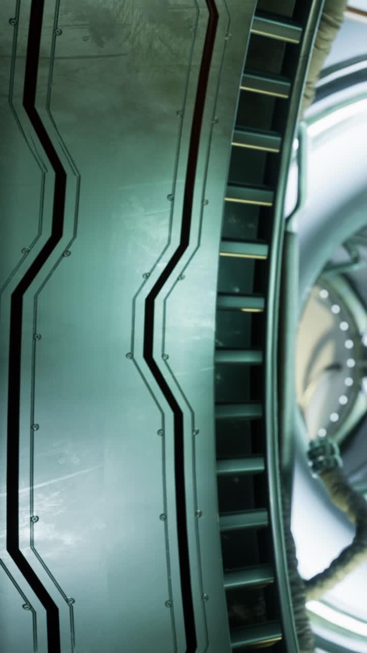 Interior view of a large mechanical structure in a spacecraft