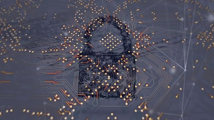 Animation von Datenverarbeitung und Vorhängeschloss über weißem Hintergrund