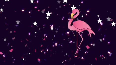 Animation-of-stars-falling-over-flamingo-on-black-background