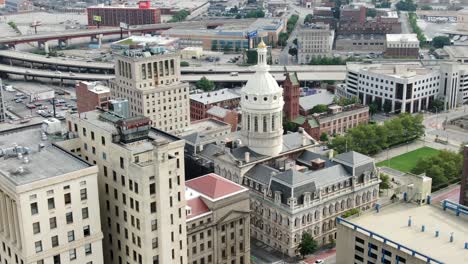 aerial of baltimore city hall, seat of government in maryland, usa