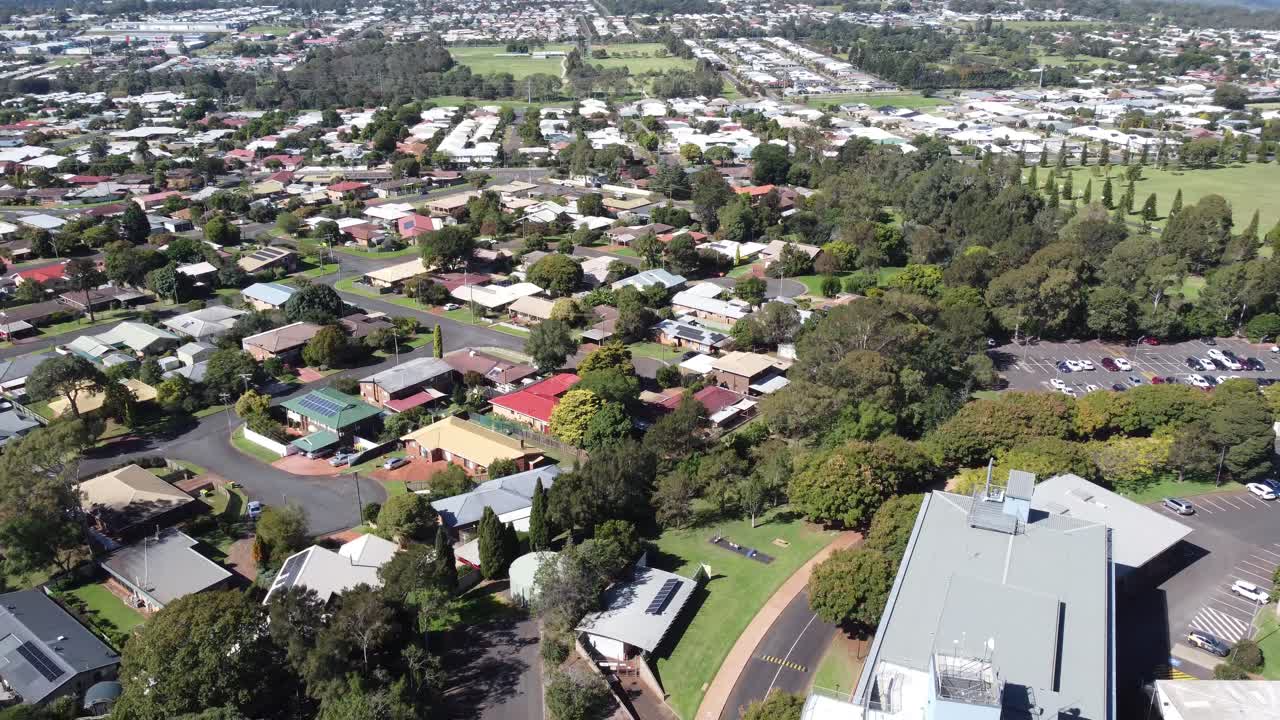 4K drone shot of a suburb in a regional town in Australia