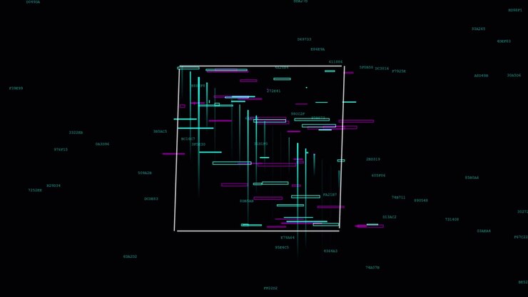 Abstract Digital Data Visualization with Floating Geometric Lines and Hexadecimal Codes