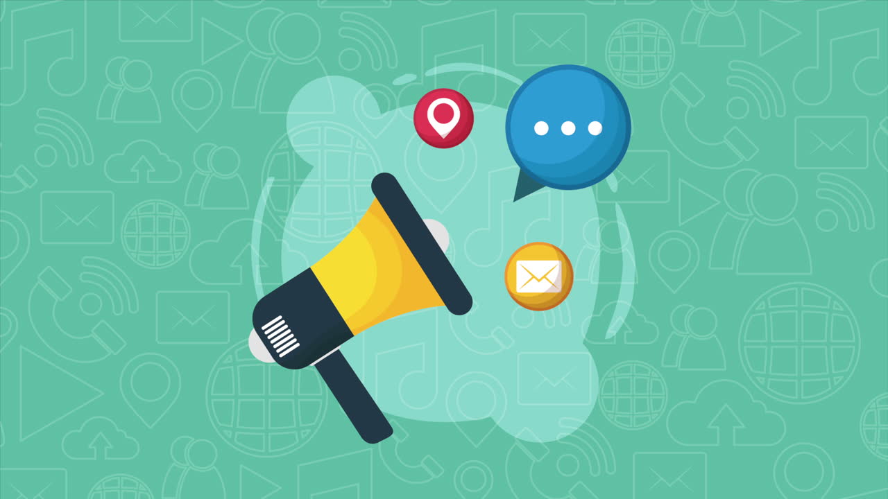 dispositivo de megáfono audio con animación de marketing social