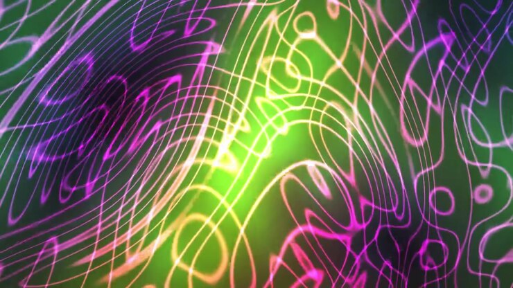 Dynamic Green and Purple Neon Lines Abstract Motion Background