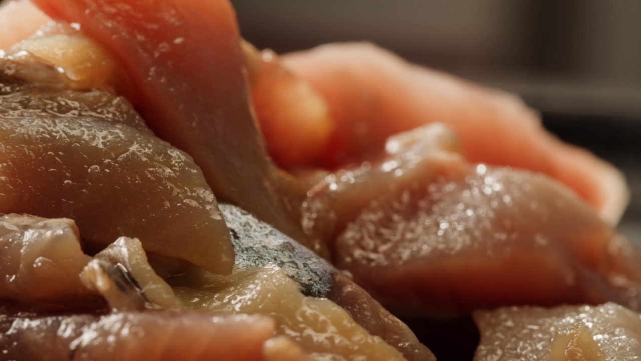 Close-up of prepared tuna slices
