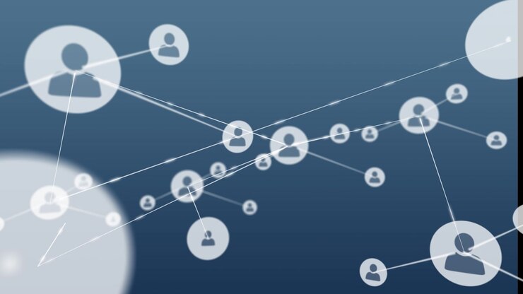 Animation of profile icons interconnecting with lines moving over blue background