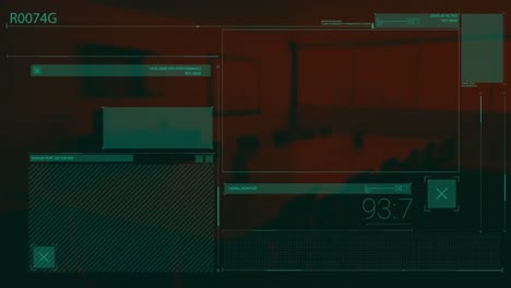 animación del procesamiento de datos y ventanas en la pantalla de interfaz oscura de la computadora.