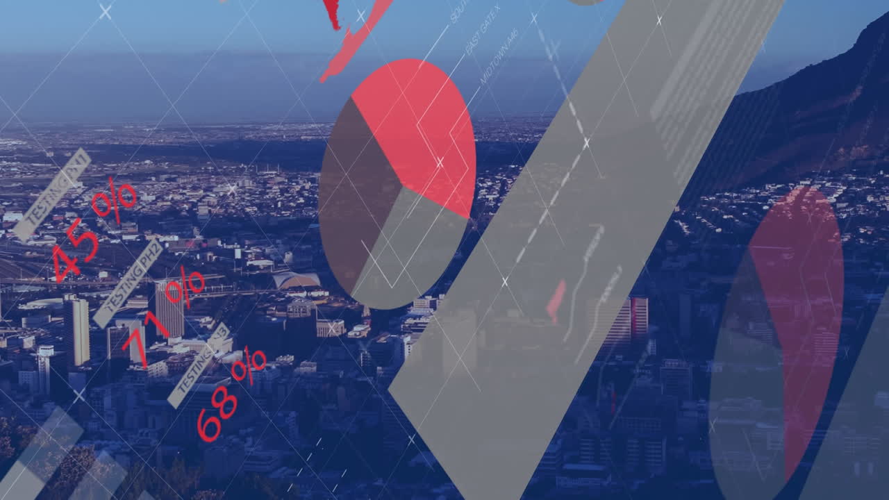 데이터 처리 및 도시 풍경에 대한 세계 지도의 애니메이션