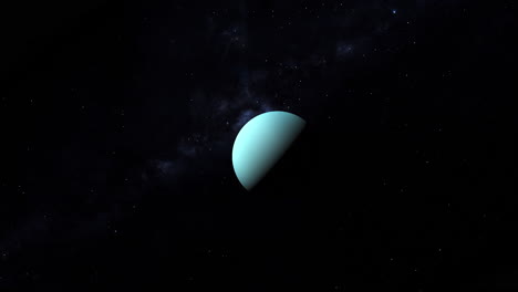 Planet-Uranus-Des-Sonnensystems-Rotierende-Kameraaufnahme-Mit-Milchstraßensternhintergrund