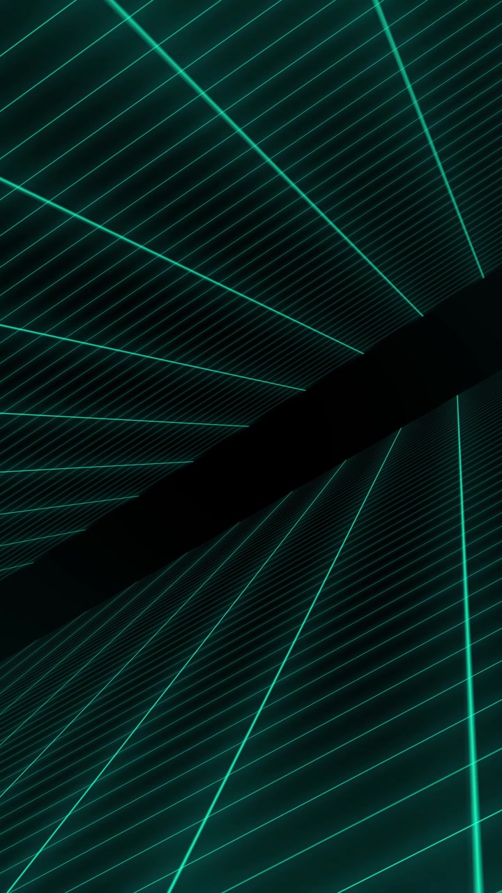Dynamic Green Neon Grid Moving Through Virtual Space