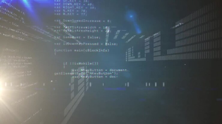 Animation of data processing over black background