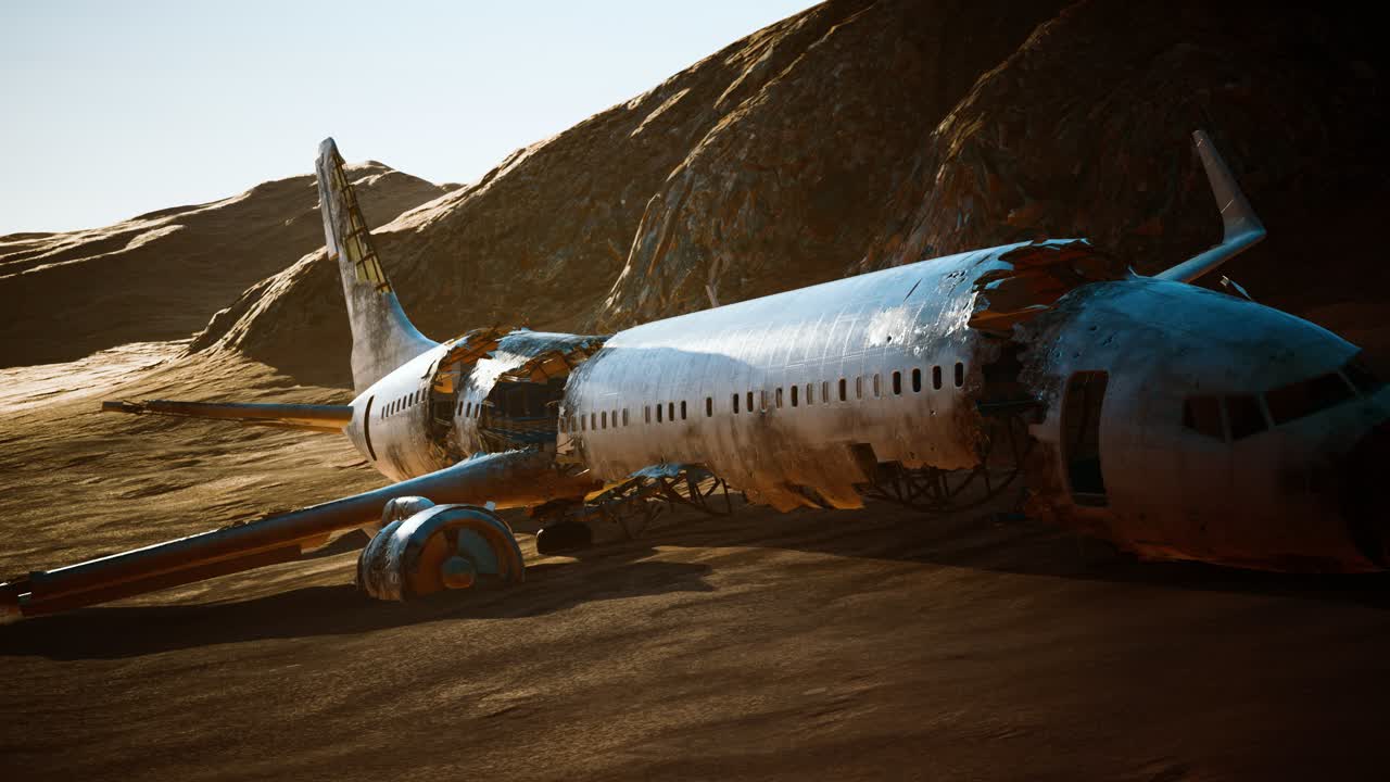 avión aplastado abandonado en el desierto