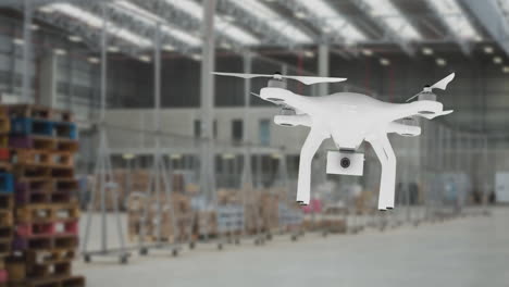 drone volando en un almacén