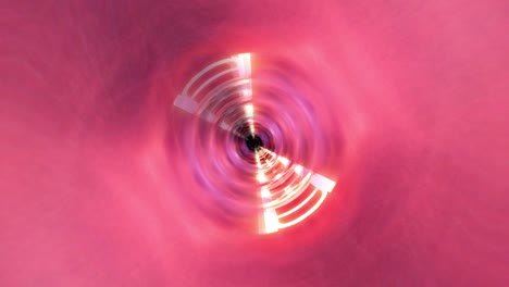 abstract radiante resplandor rojo túnel de vórtice hipnótico con centrifugio de luz de llamarada óptica central. 4k 3d renderización de túnel de malla futurista vj bucle sin costuras. volar a través de la matriz de ciencia ficción brillante túnel giratorio.