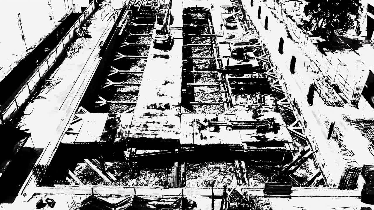 High Contrast Monochrome View of a Construction Site