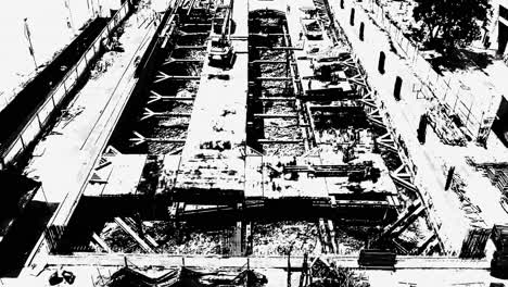 high contrast monochrome view of a construction site