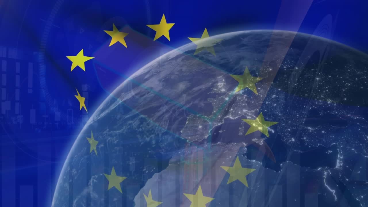 Maapallon animaatio EU-lipun yllä