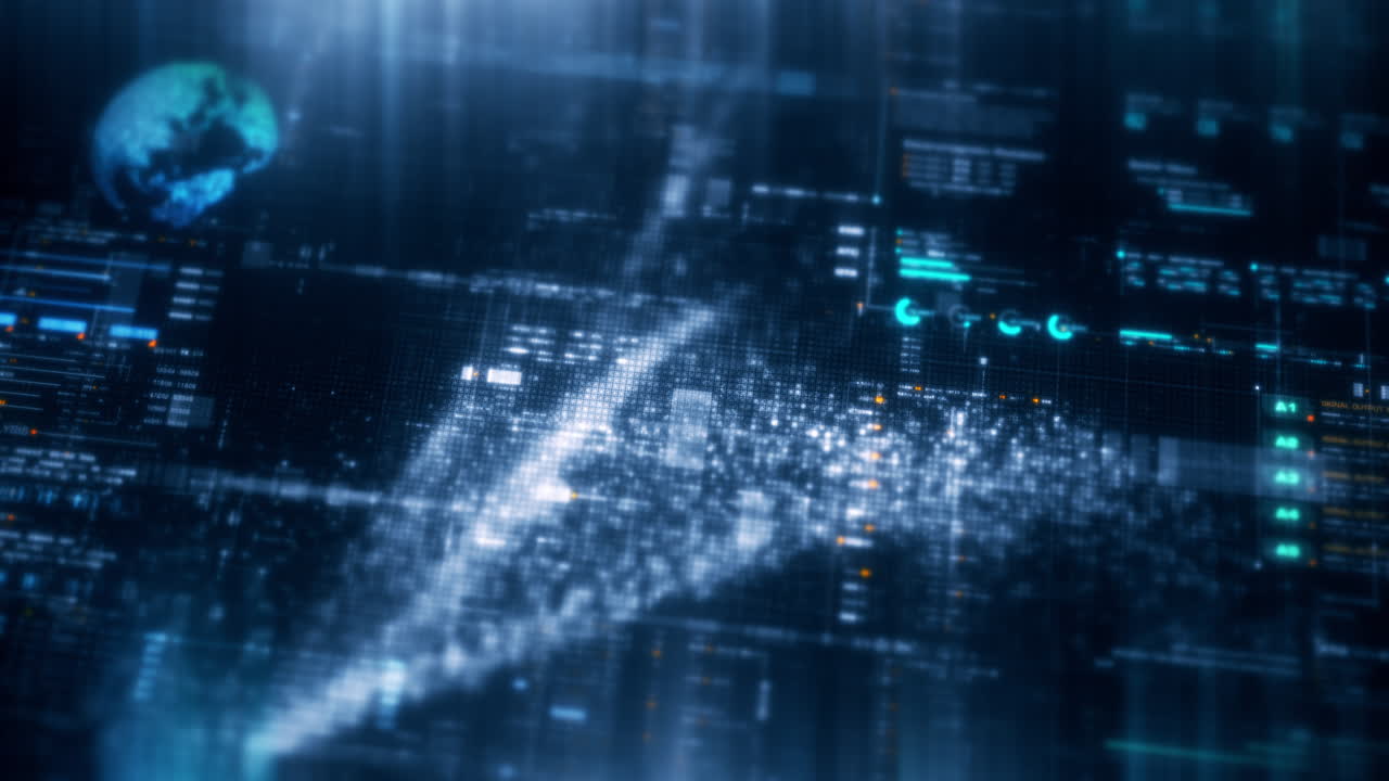 Abstract particle motion with vibrant colors, digital flowing particles, VR, futuristic sci-fi, tech innovation, and immersive cyber space background