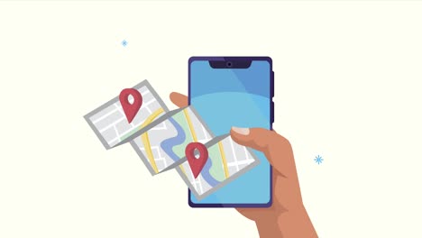 animación del servicio gps con la mano usando el teléfono inteligente