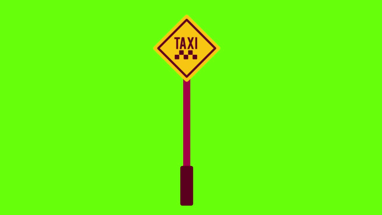 2D Animation of a taxi parking sign on a green screen background