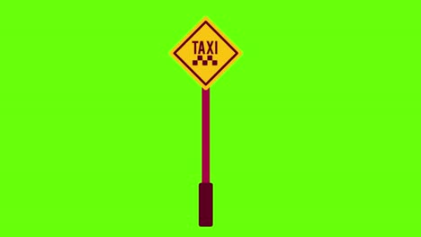 2d animation of a taxi parking sign on a green screen background