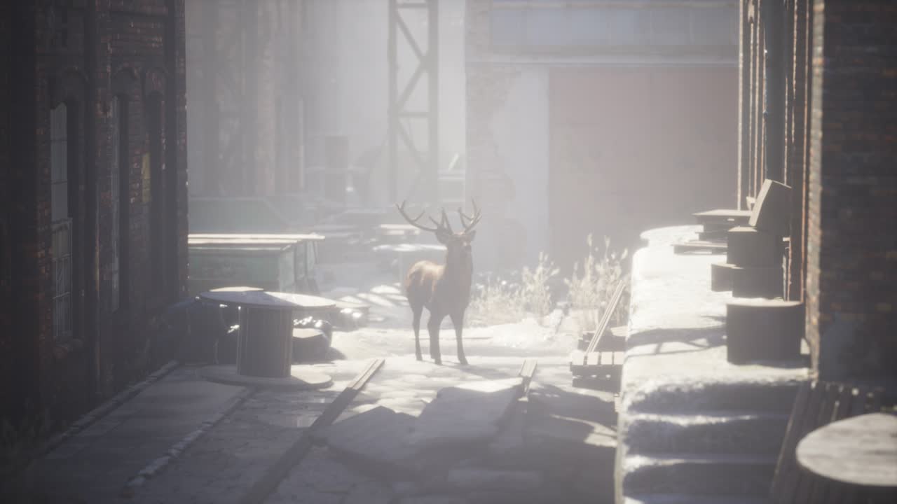 야생 사 ⁇  이 버려진 도시 의 거리 를 돌아다니고 있다