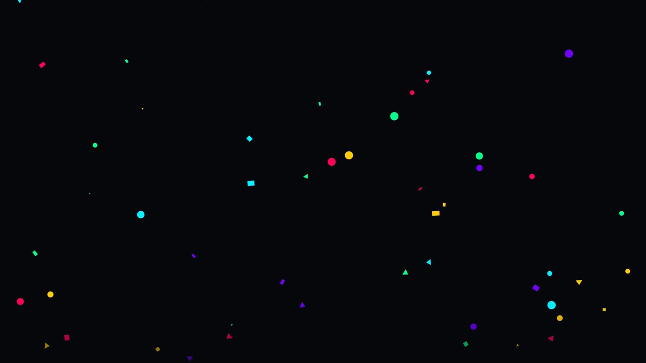 Coriandoli geometrici colorati che cadono su sfondo nero