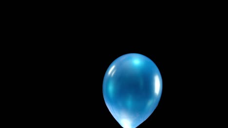 watch a single blue balloon fall in slow motion, gracefully descending against deep black background. striking contrast between the vibrant blue and dark backdrop creates a captivating visual effect