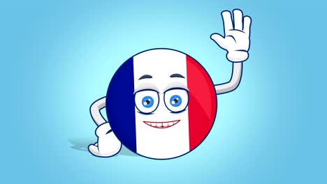 icono de dibujos animados bandera de francia hola con animación de cara con alfa mate