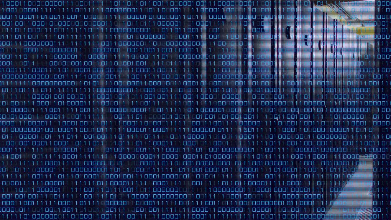 animación del procesamiento de datos en la sala de servidores