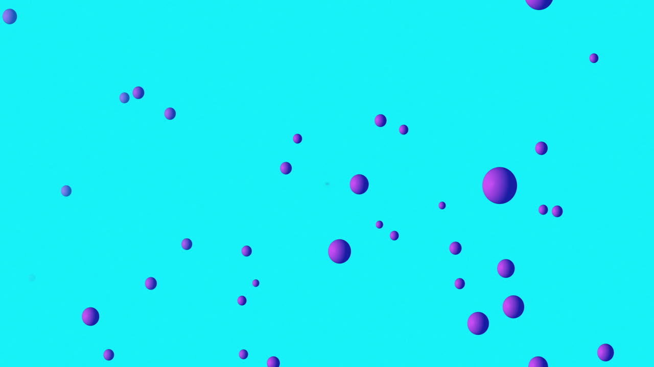 Animation of purple spheres moving over changing colourful background