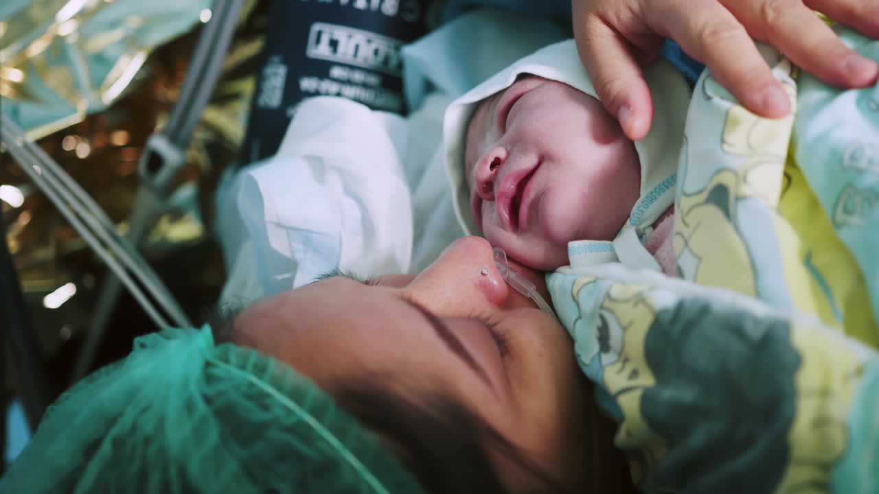 bebé recién nacido con su madre en el hospital