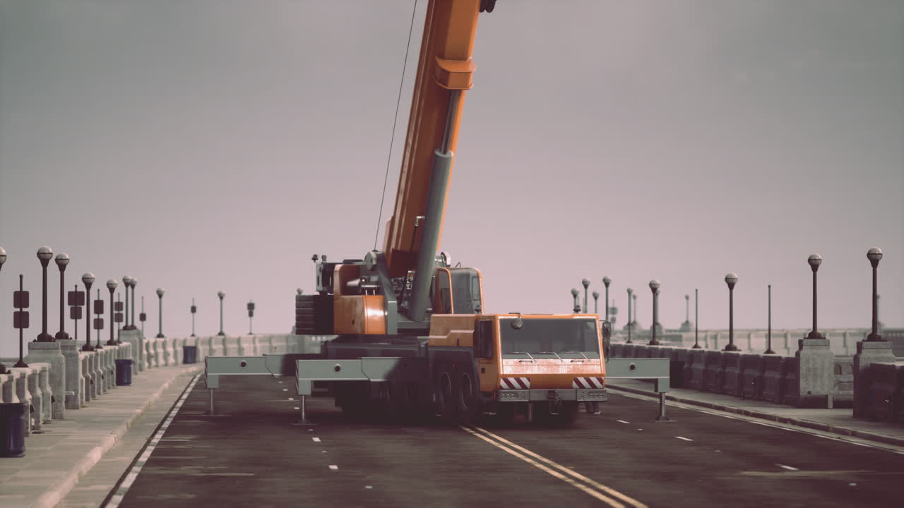 다리 위 에 있는 오렌지색 크레인