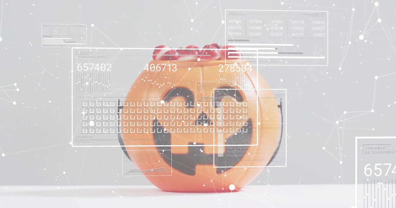 Halloween Pumpkin Candy Bucket with Digital Data Overlay