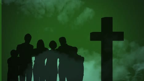 Animación-De-Siluetas-De-Cruz-Cristiana-Y-Familia-Sobre-Fondo-Verde