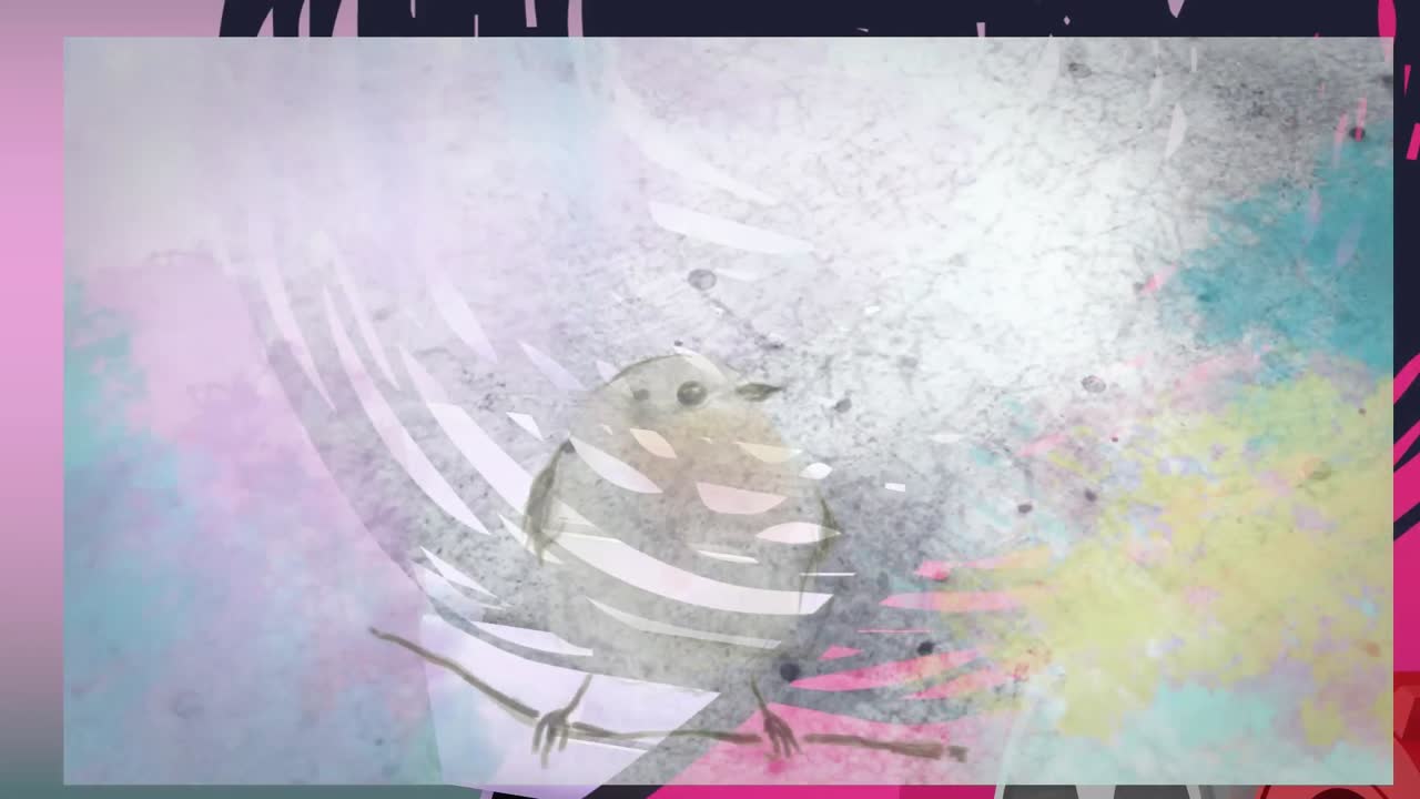 분홍색 배경의 모양 위에 새의 애니메이션