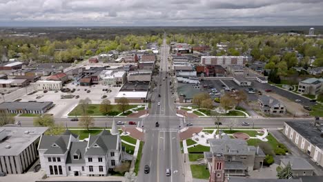 Coldwater,-Michigan-downtown-with-drone-video-moving-down