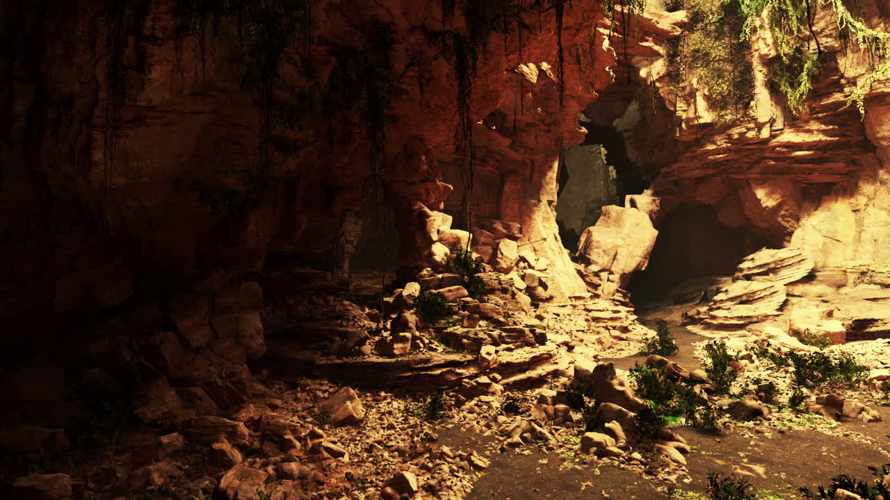 una entrada a una cueva oscura en una montaña